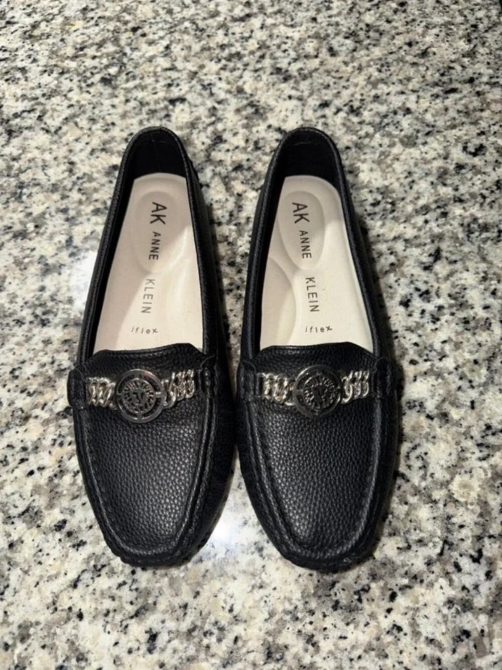 Anne Klein black loafers with buckle